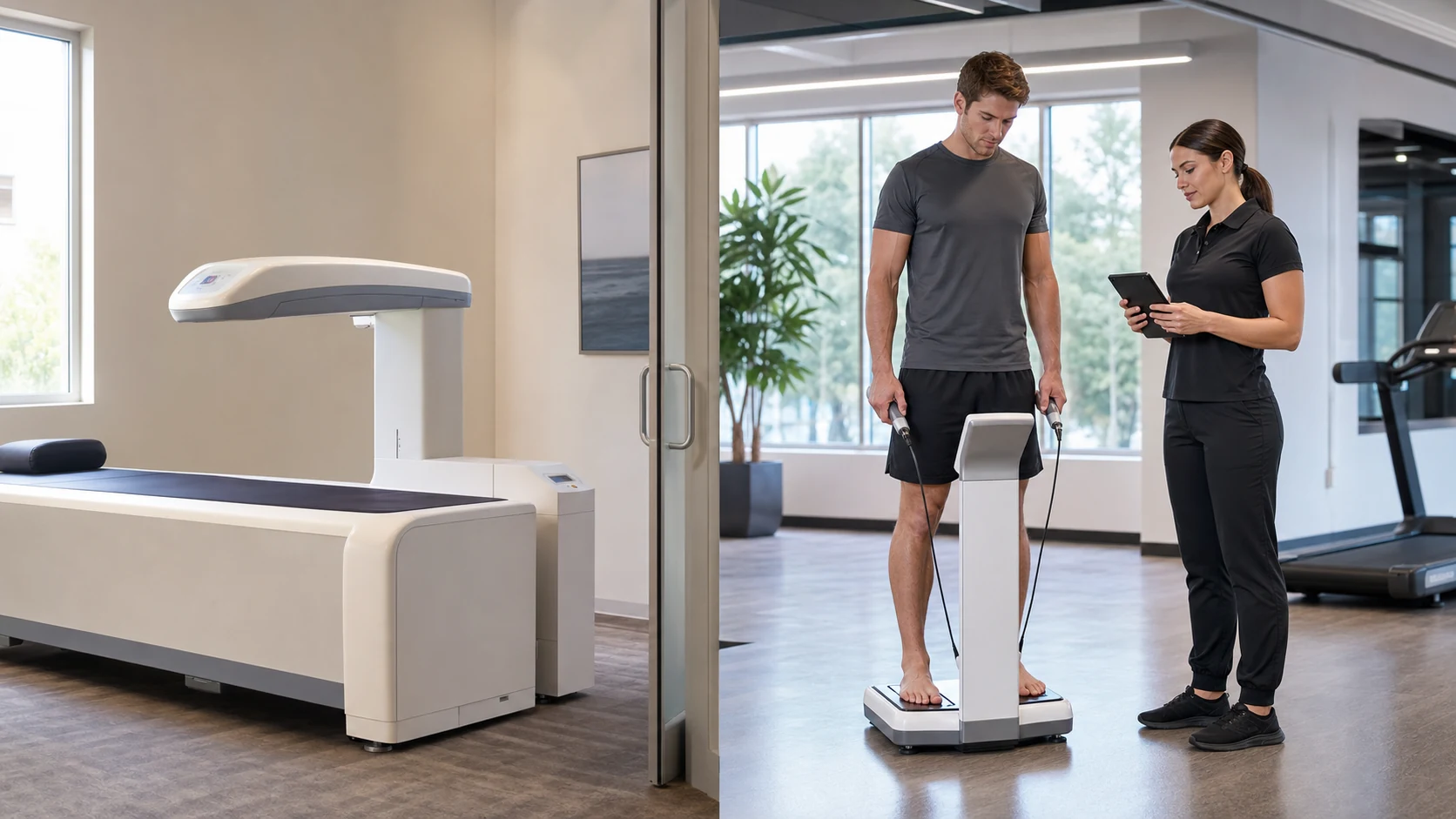 Side-by-side body composition testing comparison between DEXA and InBody.