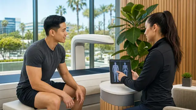 Body composition testing setup for measuring body fat percentage near Irvine.