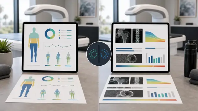 Comparison of body composition and bone density DEXA scan reports.